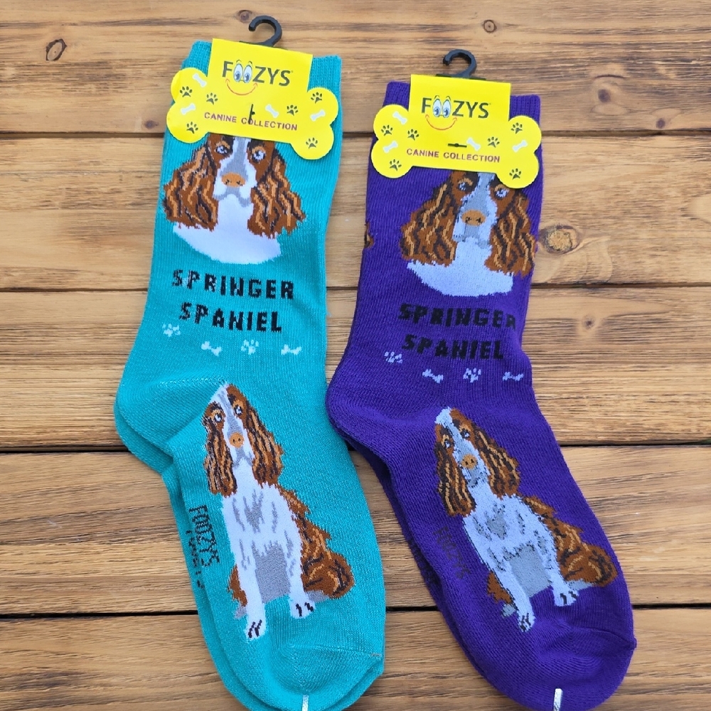 NWT Foozy's Springer Spaniel Dog Socks - Teal and Purple - Set - Unisex